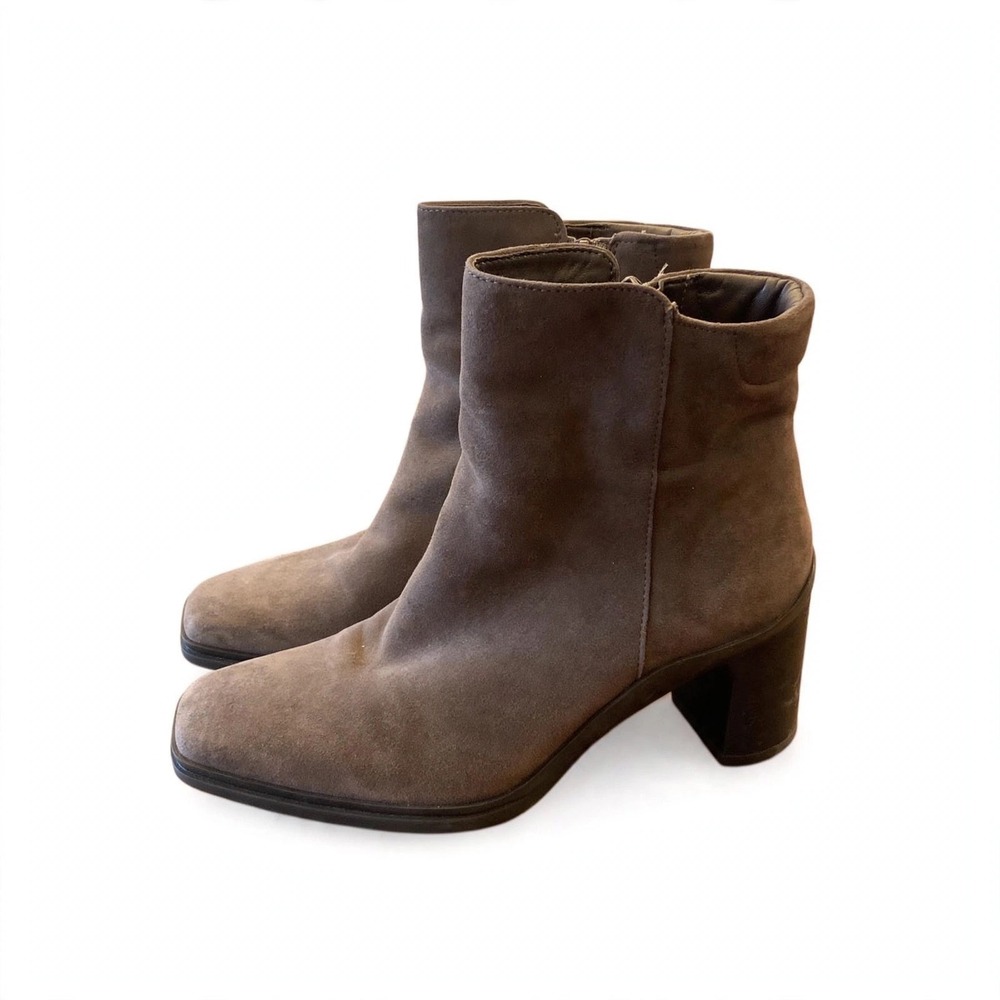 Naturalizer Avery Taupe  Suede Square Toe Block Heel Ankle Boots Womens 5M